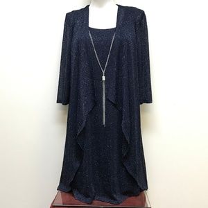 R&M Richards Navy Shift Dress w/ Jacket & Necklace